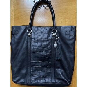 Halogen‎ Genuine Pebbled Leather Large Tote Travel Bag Black.